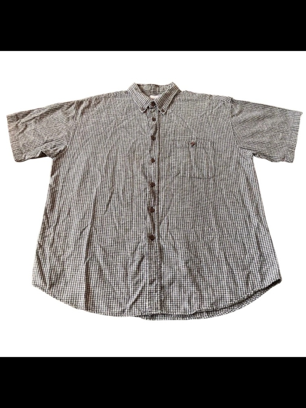 Vintage Utility Men’s Button Up Shirt Size L Micro Plaid Small Check Earthtone